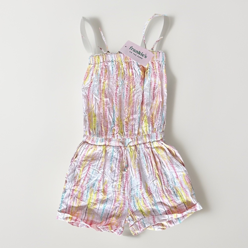 NWT Vintage Havana Fruity Girls Tie Dye Romper Sz L 12 Striped Colorful Boho Fun